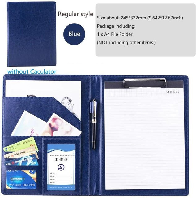 Yiran Furniture A4 Schreibmappe aus PU-Leder in Blau mit Metall-Klemmbrett als Portfolio und Dokumentenorganisator - Bild 1