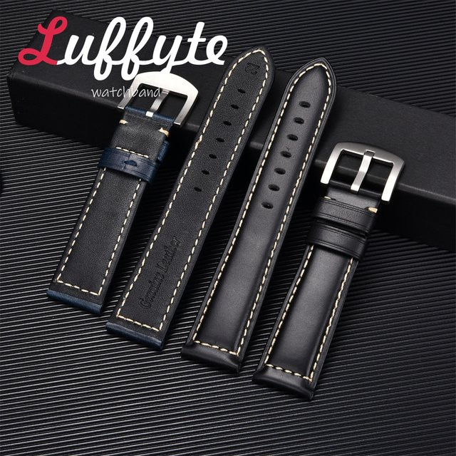 luffyte Uhrenarmband Leder, Schwarz, Unisex, 20mm, 22mm - Bild 1