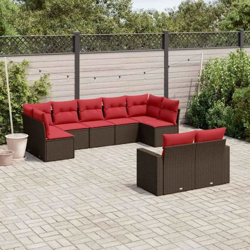 9-tlg. Garten-Sofagarnitur mit Kissen aus Polyrattan in Braun von vidaxl - Bild 1