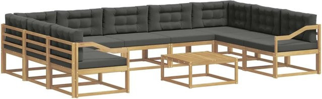 vidaXL Outdoor-Sofagarnitur in U-Form aus Akazienholz mit 10 Kissen in Anthrazit und Weiß - Bild 1