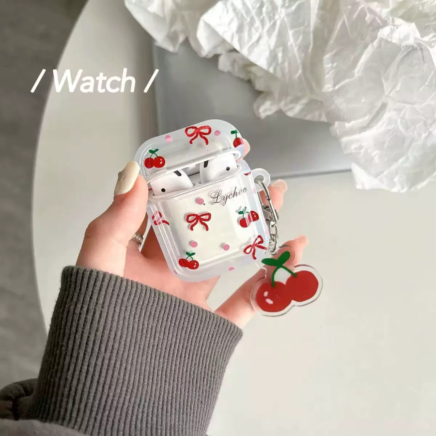 Viesrita Silikon Schutzhülle für Apple AirPods Pro 2 und AirPods 4/3 mit süßem Kirsch-Design und Kirsch-Anhänger - Bild 3