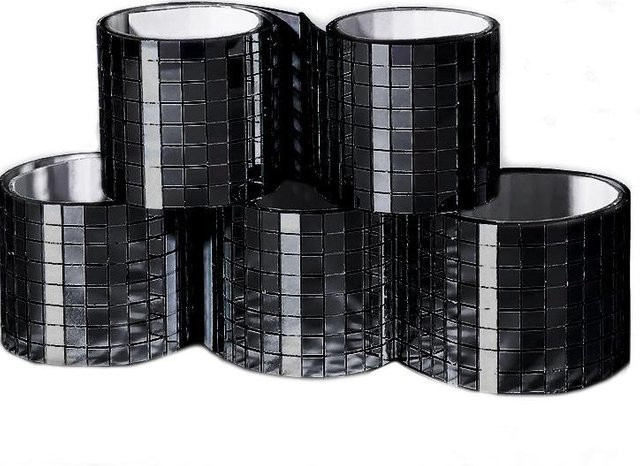 Selbstklebender Mosaikglas Spiegel Wandaufkleber von Cozy POD Creations in Schwarz, 3D Wandspiegel Dekorativ mit Glaslinsen-Effekt, B: 4 cm, H: 30 cm - Bild 1