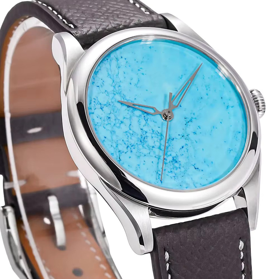HUASUO Armbanduhr, Automatik, Türkis, Saphirglas, Edelstahl, Leder, Herren - Bild 5