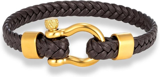 YULIN Armband, Gold Edelstahl, Leder, Unisex, 21cm - Bild 1