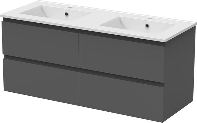 AICA Badmöbel Aalst 2-teiliges Badezimmer-Set mit Keramik-Waschtisch und Unterschrank in Matt Anthrazit, Breite: 121 cm, Wandmontage mit Softclose-Schubladen - Bild 1