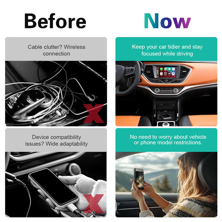 XUDA 2in1 Wireless CarPlay Dongle und Wireless Android Auto Adapter AI Smart Box in Schwarz für Autos mit kabelgebundenem CarPlay System - Bild 3