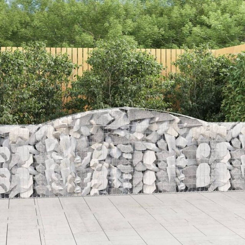 Vidaxl Gabionen mit Hochbogen Set aus verzinktem Eisen in Silber, 6 Stück, B: 400 cm, T: 30 cm, H: 100/120 cm - Bild 1