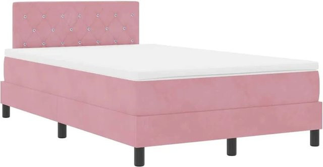 vidaXL LED Boxspringbett mit Matratze in Rosa, Samt, B/T: 120 x 190 cm - Bild 1