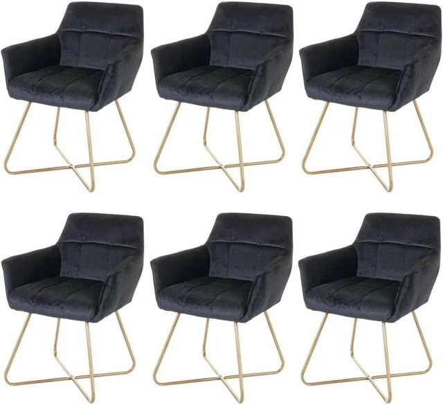 6er-Set MCW Esszimmerstühle F37 im Retro Design aus schwarzem Samt mit goldenen Füßen - Bild 2