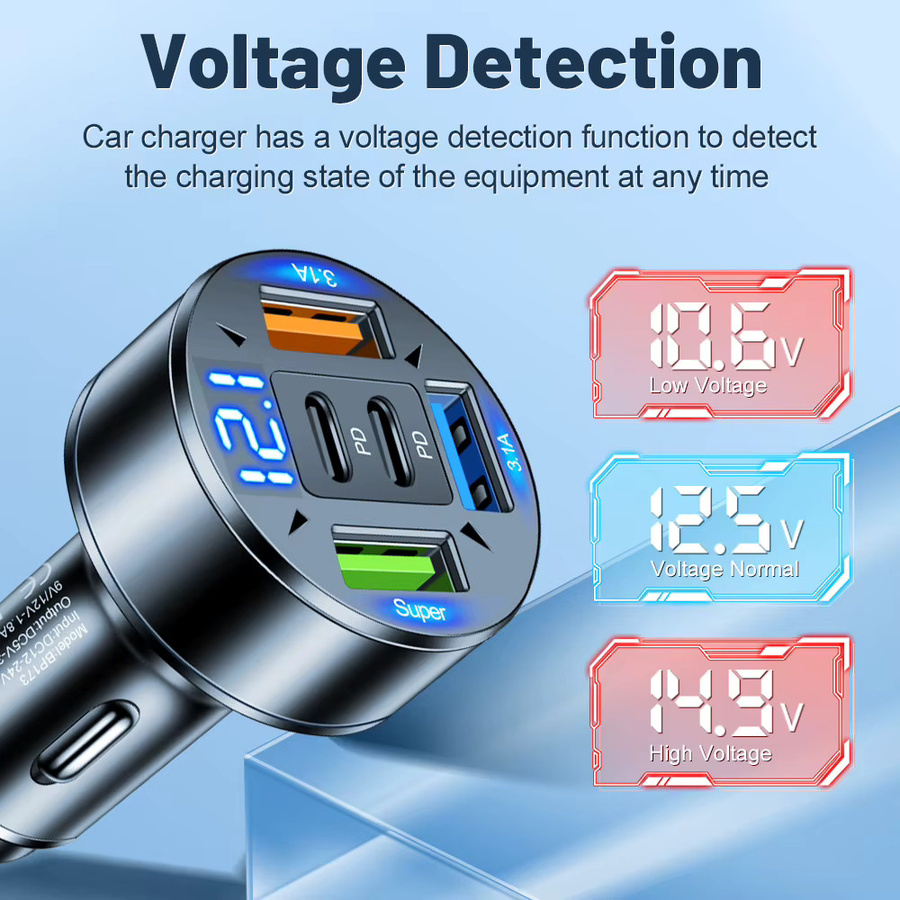 GUSEYEE 100W Autoladegerät mit 3 USB Anschlüssen und 2 PD Ports, Schnellladegerät Typ C für iPhone, Samsung, Huawei und Xiaomi, Schwarz - Bild 2