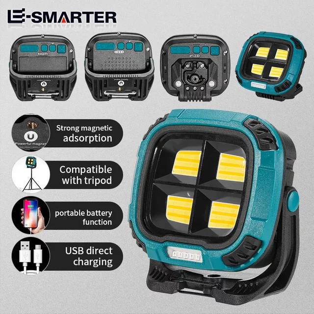 ESMARTER LED Taschenlampe mit Haken und Magnet, wiederaufladbar, Schwarz, ideal für Camping, Wandern und Angeln mit Powerbank-Funktion - Bild 1