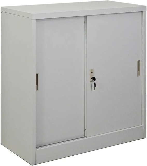 PROREGAL Aktenschrank ELEPHANT mit abschließbaren Schiebetüren und verstellbaren Fachböden, Farbe: Lichtgrau, H x B x T: 90 x 90 x 40 cm - Bild 1
