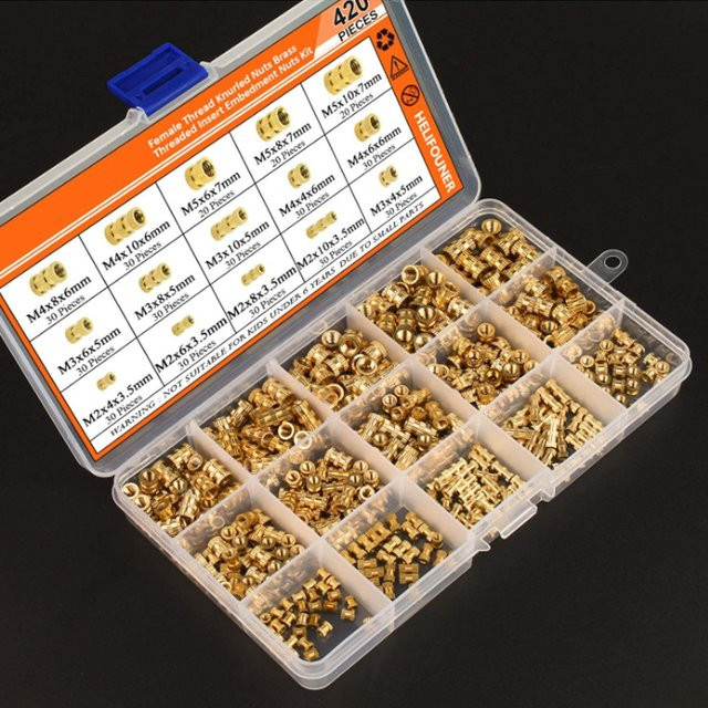 420er Set Messing Einbettmuttern für 3D-Drucker mit M2, M3, M4 und M5 Gewinde in Gold - Bild 1