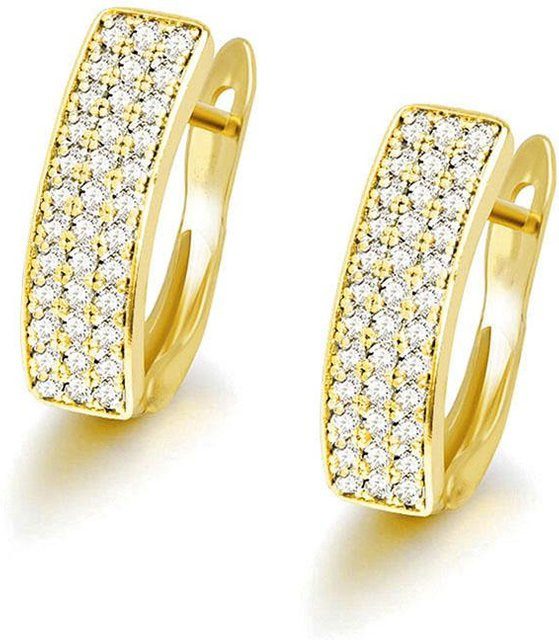 YIRAN Jewelry Creolen, goldfarben, 3-reihig, Zirkonia, Damen, beige - Bild 1