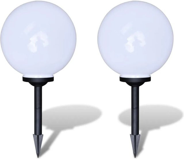 vidaXL Solar-Wegeleuchten 2er Set mit LED Kugel und Erdspieß, Farbe: Weiß/Schwarz, Höhe: 30 cm - Bild 1