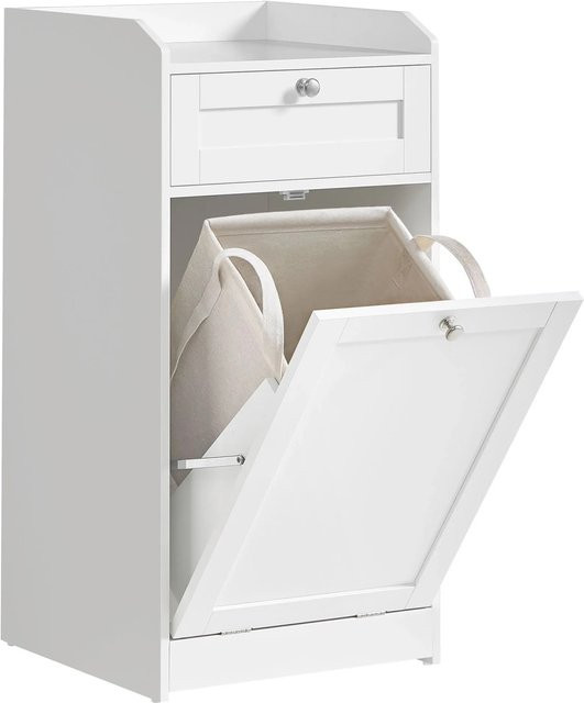 Songmics Badezimmerschrank Siren in Weiß mit Wäschesammler, Schubladen und Türen - Bild 1