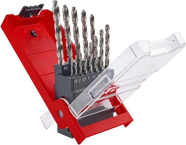 Einhell Metallbohrer-Set HSS-G 13-teilig in Silber mit transparentem und rotem Etui, Durchmesser: 1,5 mm - 6,5 mm - Bild 1