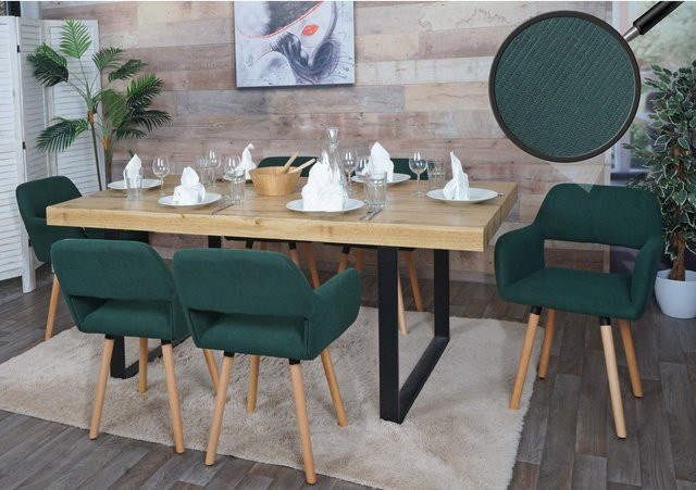 6er-Set Esszimmerstühle MCW MCW-A50 II aus Holz mit grünem Cord-Stoff - Bild 1