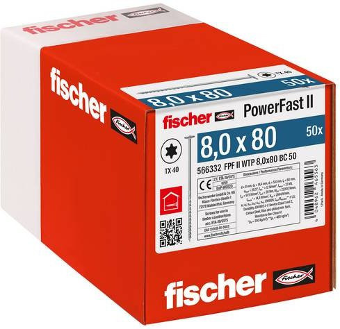 Fischer Holzbauschrauben PowerFast II Tellerkopf mit Innenstern TX, blau passiviert, Teilgewinde, Durchmesser: 8,0 mm - Bild 1