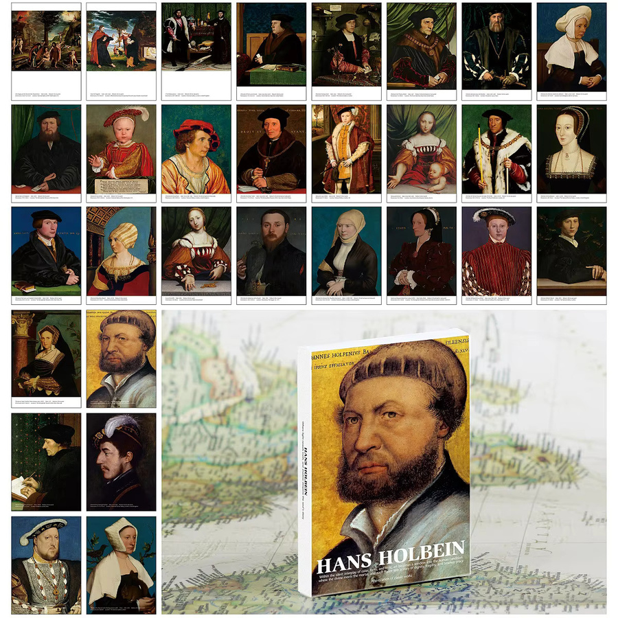 30-teiliges Set Deutsche Hans Holbein Kunstpostkarten mit Vintage Renaissance Ölgemälden in Mehrfarbig - Bild 1