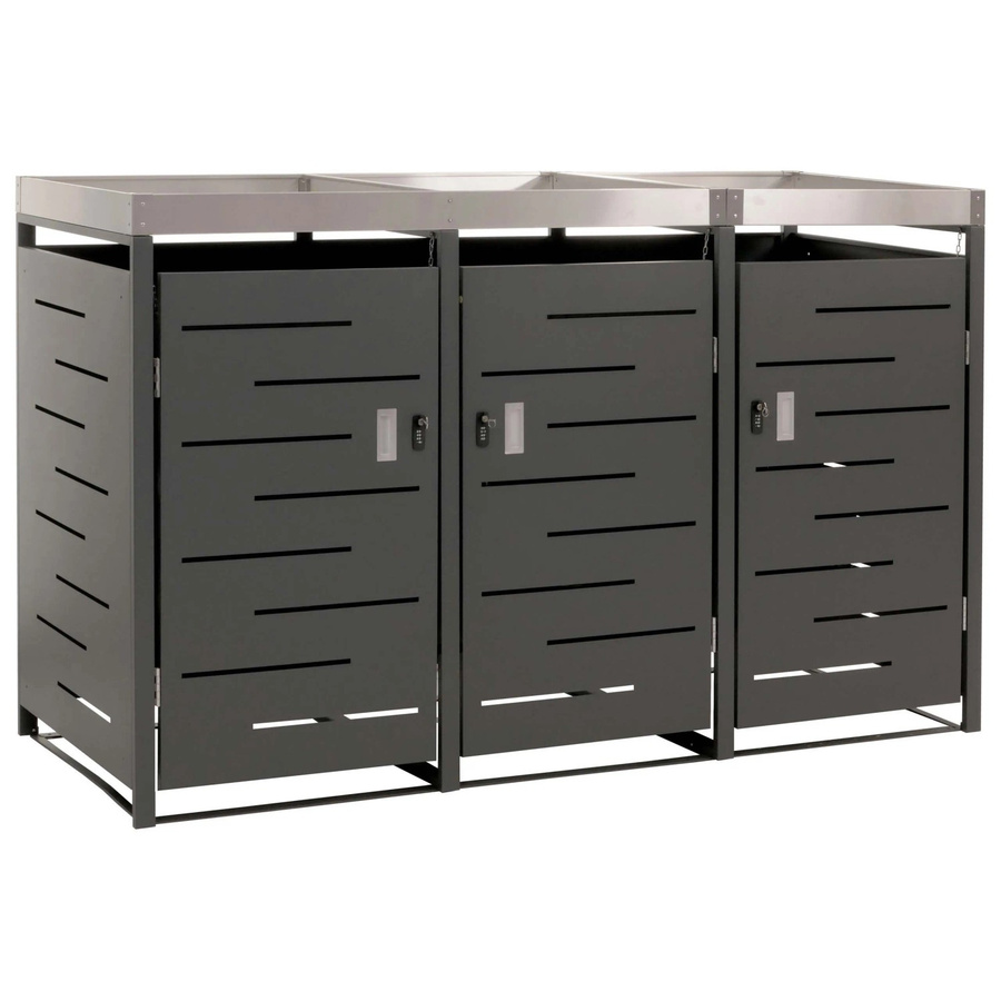 MCW 3er-Mülltonnenverkleidung H40 Mülltonnenbox mit Pflanzkasten aus Edelstahl und Metall in Anthrazit, B/T/H: 125 x 84 x 198 cm - Bild 2