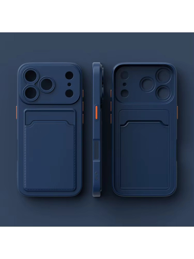 Stoßfeste Silikon-Handyhülle mit Kartenfach für Apple iPhone 11 bis 17 Pro Max in Beige und Blau - Bild 4