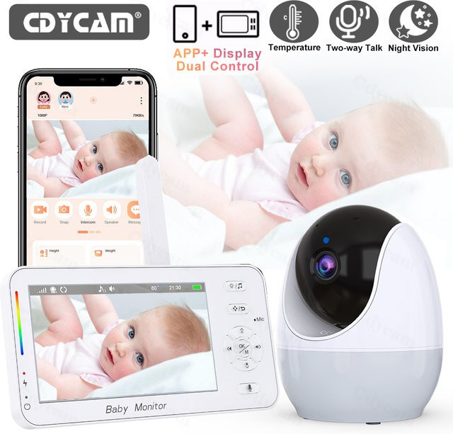 Cdycam WiFi Baby Monitor mit 4,3 Zoll Bildschirm, 1080P Video Kamera, Nachtsicht und App-Steuerung in Weiß - Bild 1