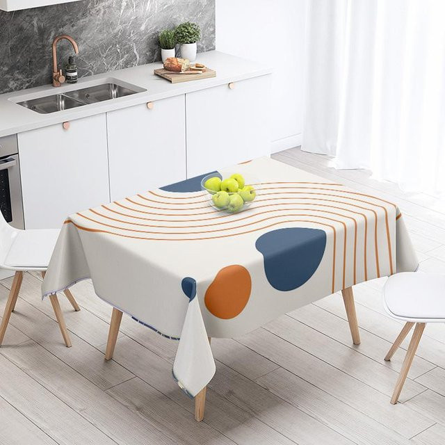 Abstrakte geometrische Tischdecke von JMG Household Supplies in Weiß, wasserabweisend und modern, B/T: 140 x 200 cm - Bild 1