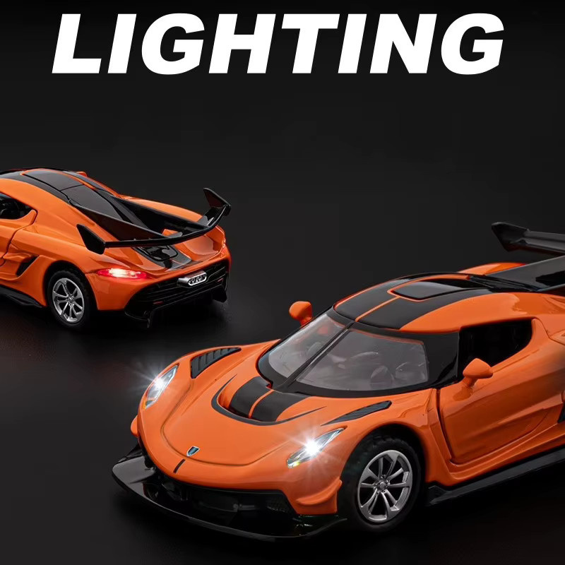 MINI AUTO Jesko Sportwagen Modell aus Metall in Orange, Maßstab 1:36 mit Sound und Licht - Bild 2