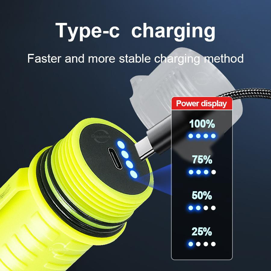 Pawell Professionelle LED Tauchlampe XHP120 Wasserdicht IPX8 Wiederaufladbar - Bild 3