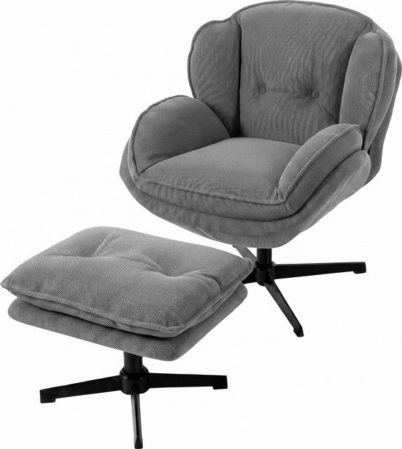 HOMCOM Relaxsessel mit Hocker in Grau, drehbarer Loungesessel mit Wippfunktion und Chenille-Optik, moderner Polstersessel mit Stahlgestell für das Wohnzimmer - Bild 1