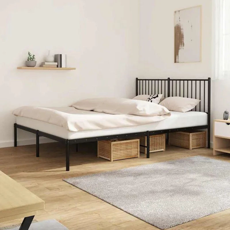 Vidaxl Metallbettgestell mit Kopfteil in Schwarz, B/L: 160 x 200 cm - Bild 1