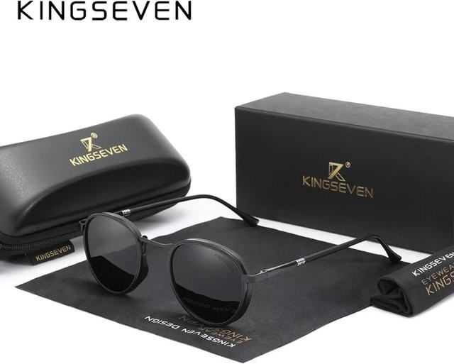 KINGSEVEN Sonnenbrille, Rund, Vollrand, Metall, Schwarz, Unisex, polarisiert - Bild 1