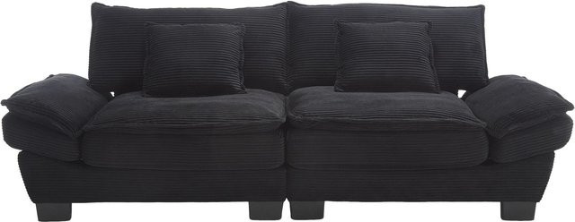 Modernes 2-Sitzer-Samtsofa von Gomyway in Schwarz mit Cord-Details, B/T/H: 224 x 81 x 81 cm - Bild 1
