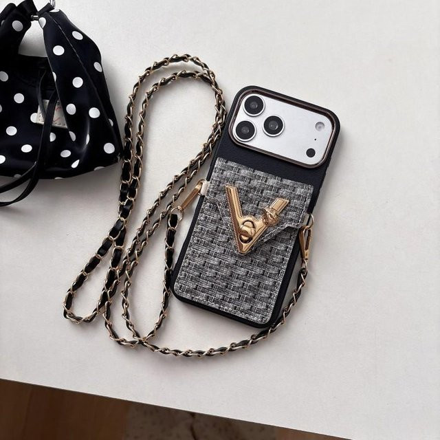 Leder Geldbörsen-Lanyard-Hülle mit Kartenfächern und Crossbody-Riemen für iPhone 14 Pro Max in Schwarz und Grau - Bild 1