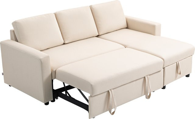 Aosom Ecksofa als Schlafsofa mit umkehrbarer Récamière, 3-Sitzer mit integriertem Stauraum und 3 Rückenkissen, Leinenoptik in Beige - Bild 1
