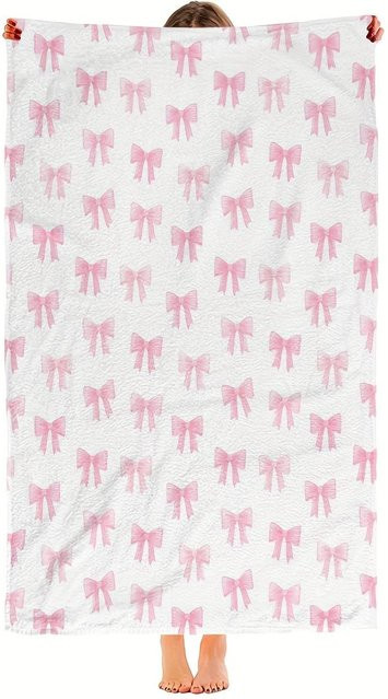Ka Chen Muxi Strandtuch mit Rosa Schleife in Rosa und Weiß, B: 40 cm, H: 60 cm - Bild 1