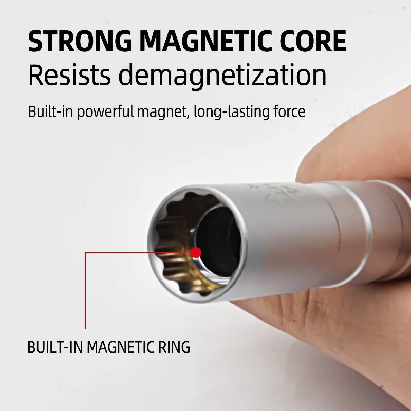 MANXI Magnetischer Zündkerzenschlüssel mit 3/8-Zoll-Antrieb und schwenkbarer Verlängerungsstange in Silber, Set für 14mm und 16mm - Bild 2
