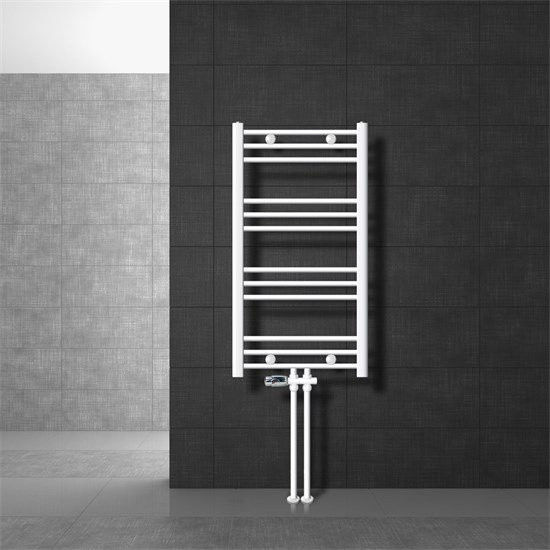 LuxeBath Badheizkörper Sahara Weiß gerade mit Thermostat und Bodenanschluss, B: 50 cm, H: 80 cm - Bild 1