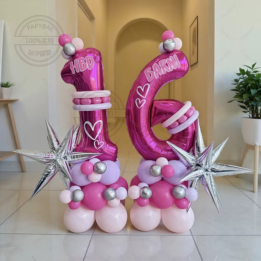 81-teiliges Ballonset in Rosenrot für deine Geburtstagsparty mit Folienballons und Blumen-Dekoration - Bild 3