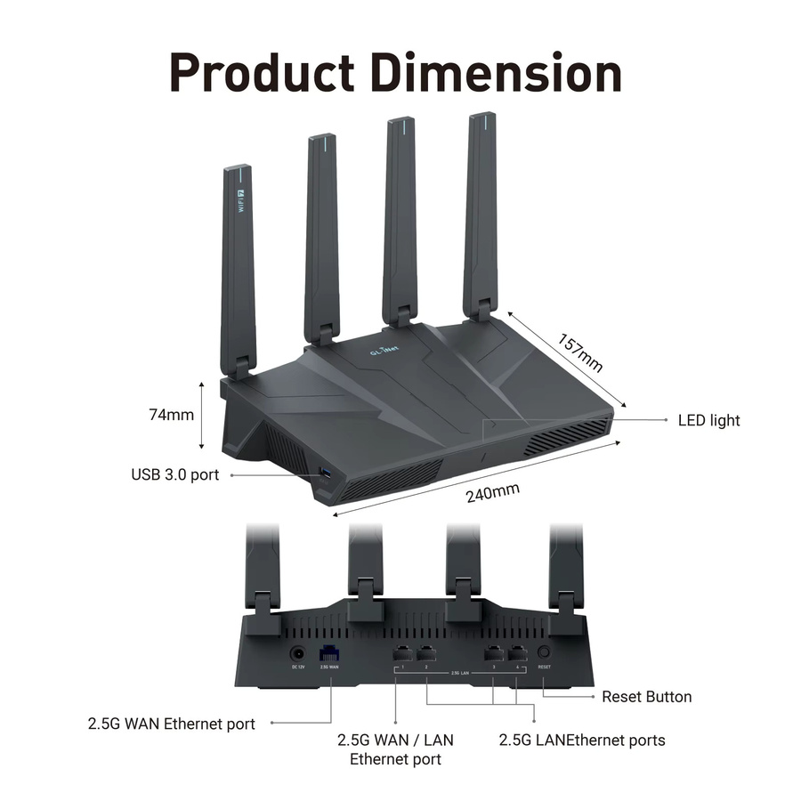 GL.iNet GL-BE6500 Flint 3e Dual-Band Wi-Fi 7 Heimrouter in Schwarz - Bild 2