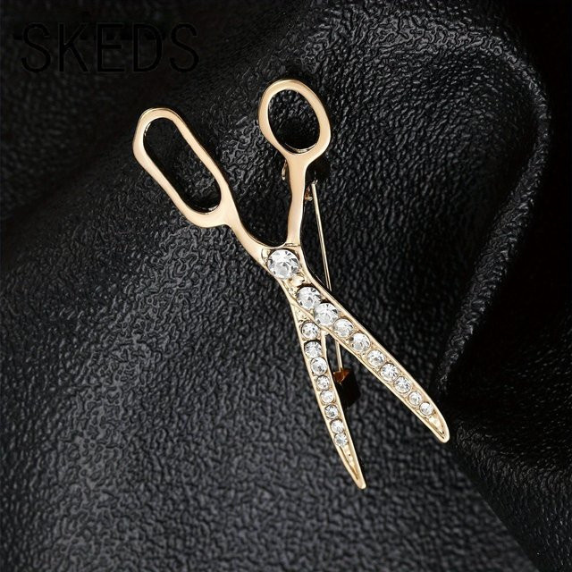SKEDS Brosche Schere, Gold, Zirkonia, Kristall, Unisex - Bild 1