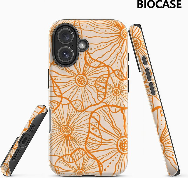 Orangefarbene florale iPhone Hülle mit doppellagiger Rückseite für iPhone 17 bis iPhone 12 Pro Max Plus - Bild 1