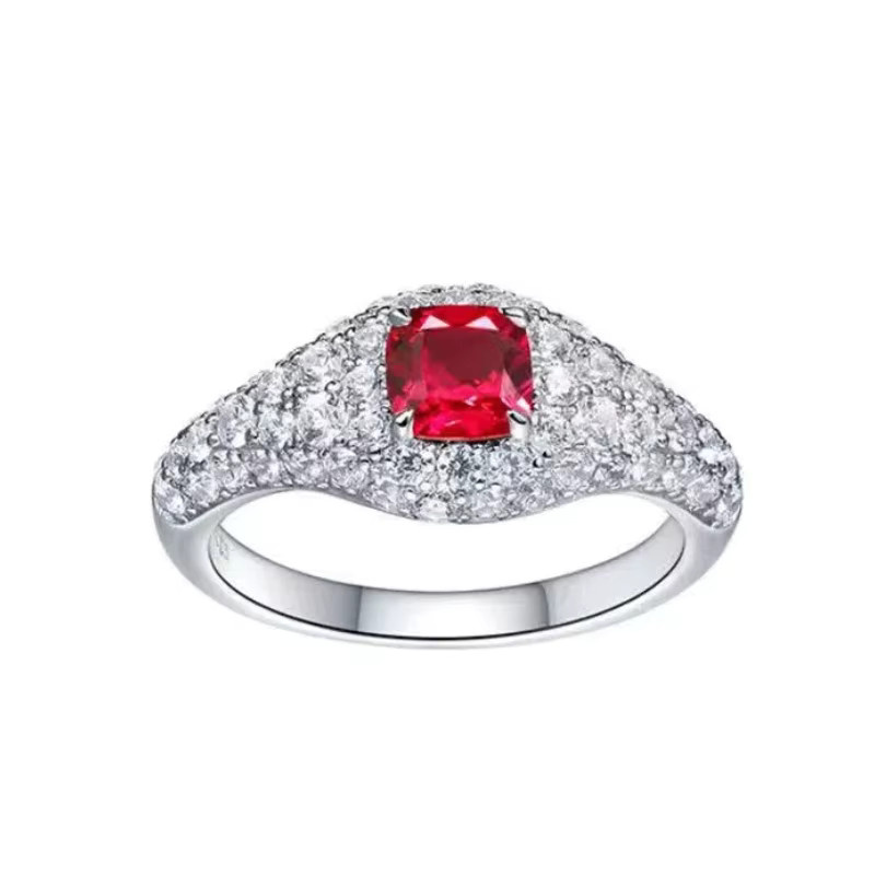 Gem Seal Ring, 925 Silber, vergoldet, Diamant, Rubin, Damen - Bild 3