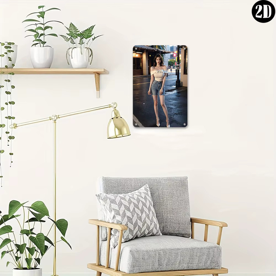 HELLOYOUNG Metallblechschild Retro 1950er Jahre Vintage Frau im Regen Wandkunst, B: 20,3 cm, H: 30,5 cm - Bild 3