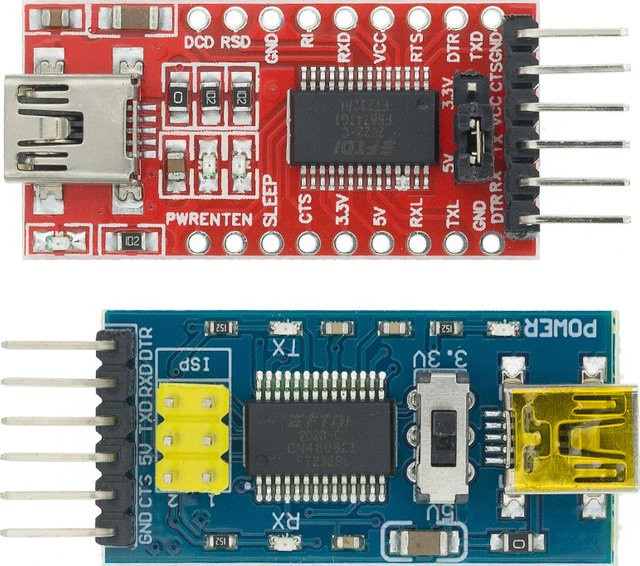 FTDI FT232RL USB zu TTL Serielles Adaptermodul 3,3 V bis 5,5 V in Rot mit USB-C Anschluss für Arduino und Pro Mini - Bild 1
