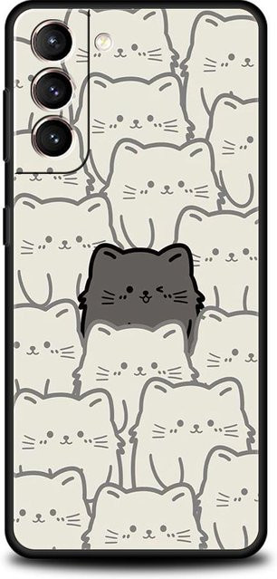 Schwarze Silikon-Handyhülle mit Katzen-Print für Samsung Galaxy S24 S23 S22 S21 S20 S10 S9 S8 FE 5G - Bild 1