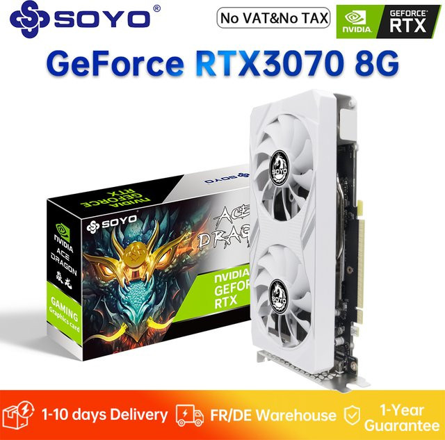 SOYO GeForce RTX 3070 8GB Grafikkarte mit GDDR6 Speicher, 256Bit, PCIe 4.0 x16, HDMI und DisplayPort, Weiß - Bild 1