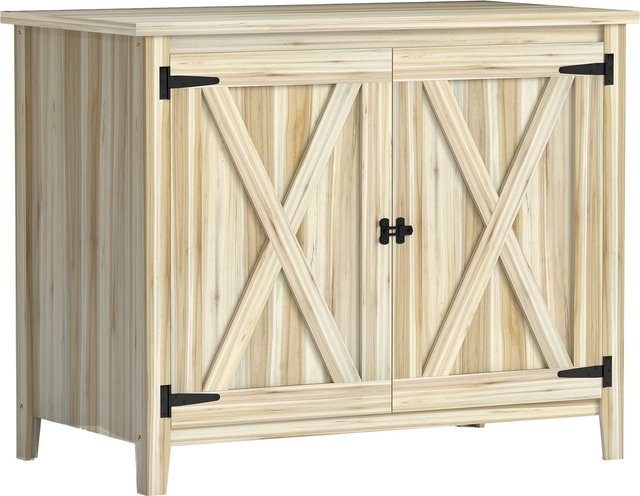 Outsunny Holz-Gartenschrank mit Regalen und Doppeltüren in Naturholzoptik, B/T/H: 110 x 60 x 88,5 cm - Bild 1