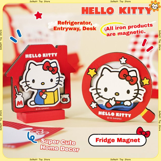 Sanrio Hello Kitty Kühlschrankmagnet aus Holz im Kawaii INS-Stil als niedliche Dekoration - Bild 1